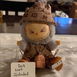 115, 4 Piece Brown LV Theme Outfit with Accessory For Labubu Doll(No Doll)